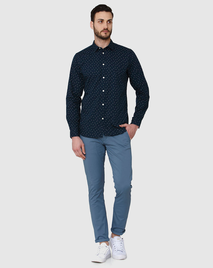 Blue Printed Full Sleeves Shirt