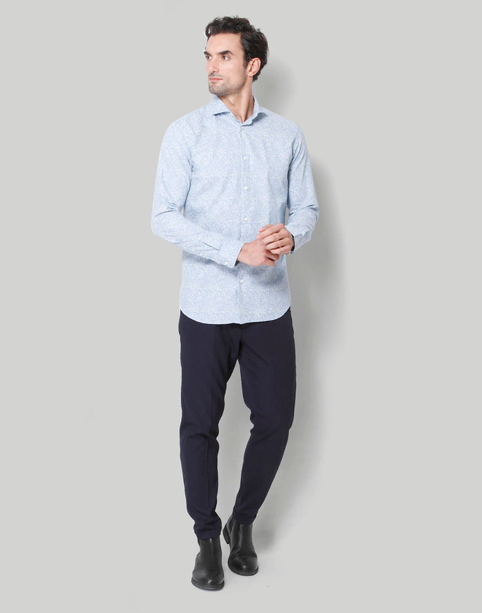 Blue Printed Full Sleeves Shirt