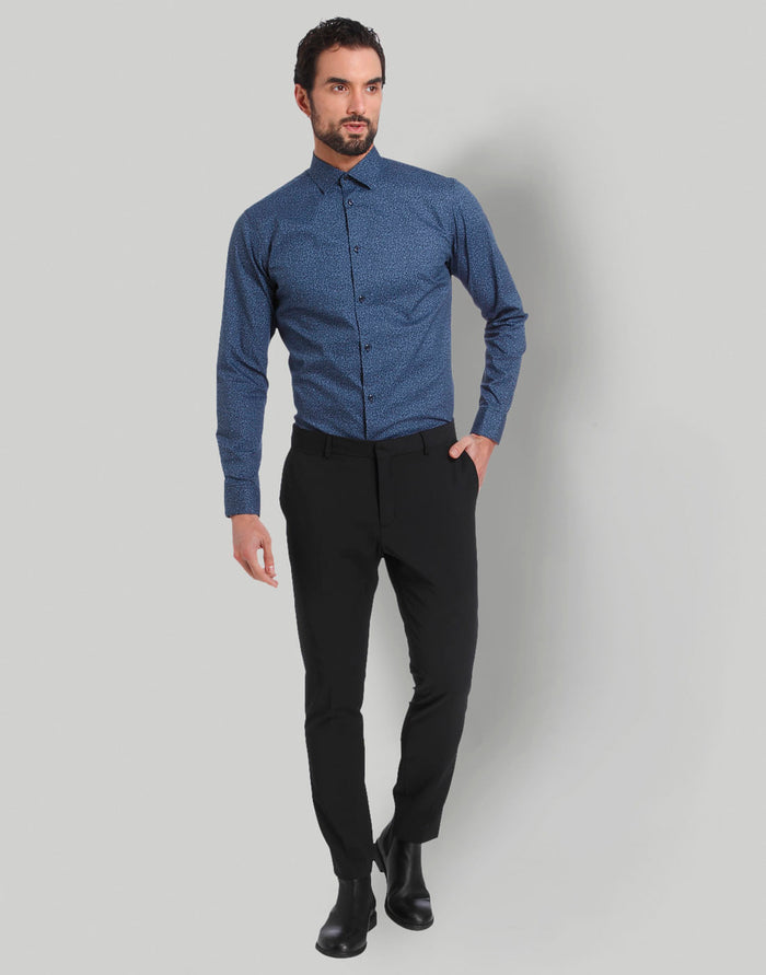 Blue Printed Full Sleeves Shirt