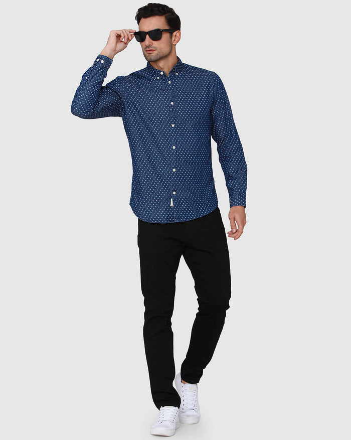 Blue Printed Full Sleeves Shirt