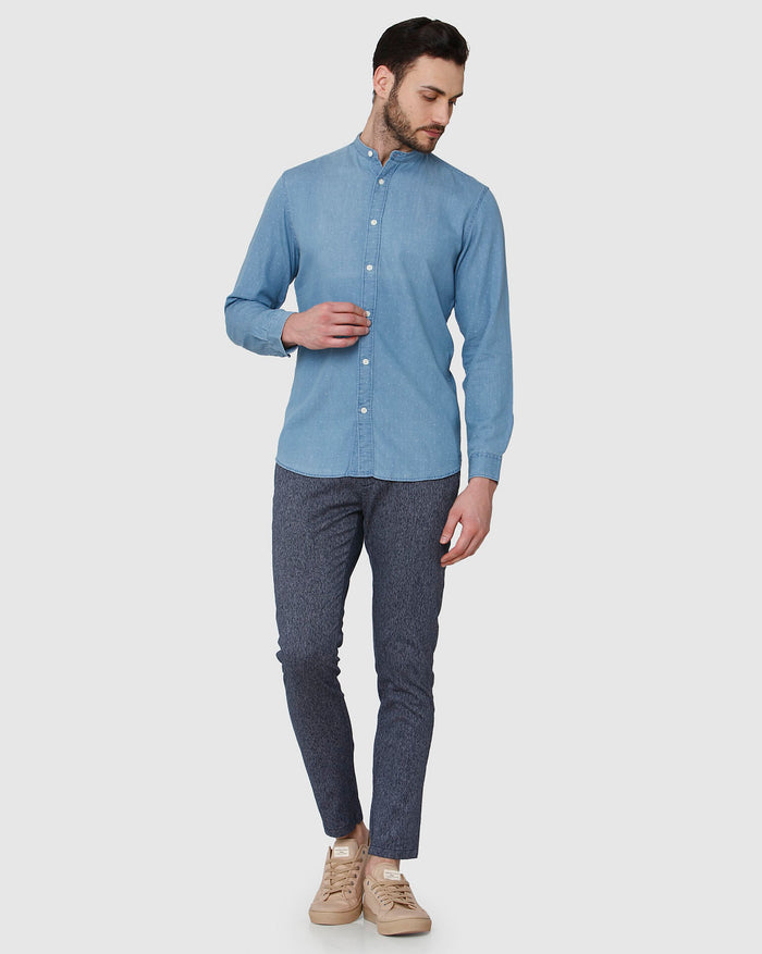 Blue Printed Full Sleeves Shirt