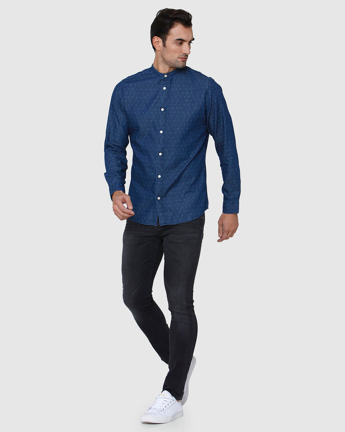 Blue Printed Full Sleeves Shirt