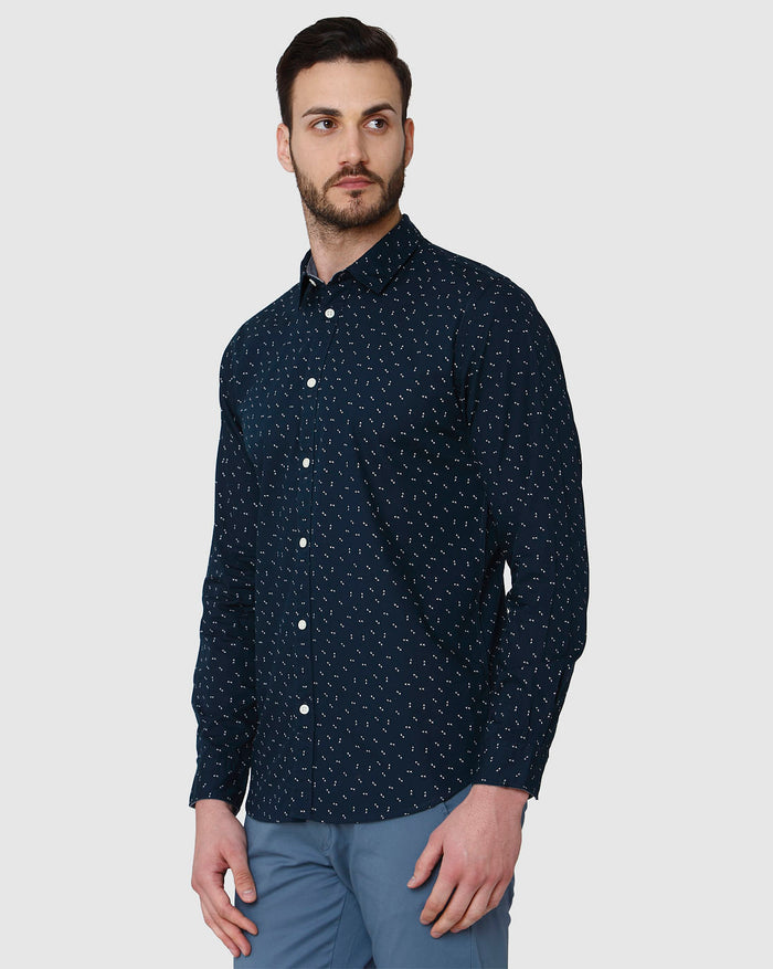 Blue Printed Full Sleeves Shirt