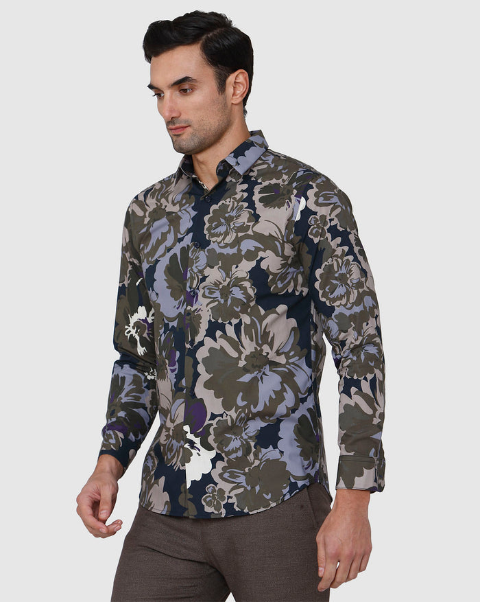 Blue Printed Full Sleeves Shirt