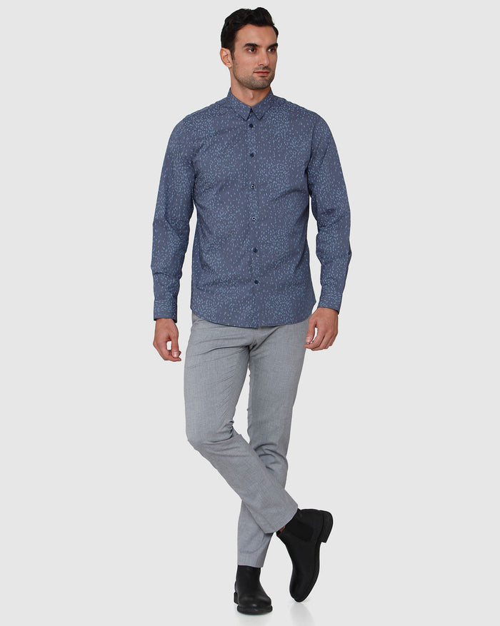 Blue Printed Full Sleeves Shirt