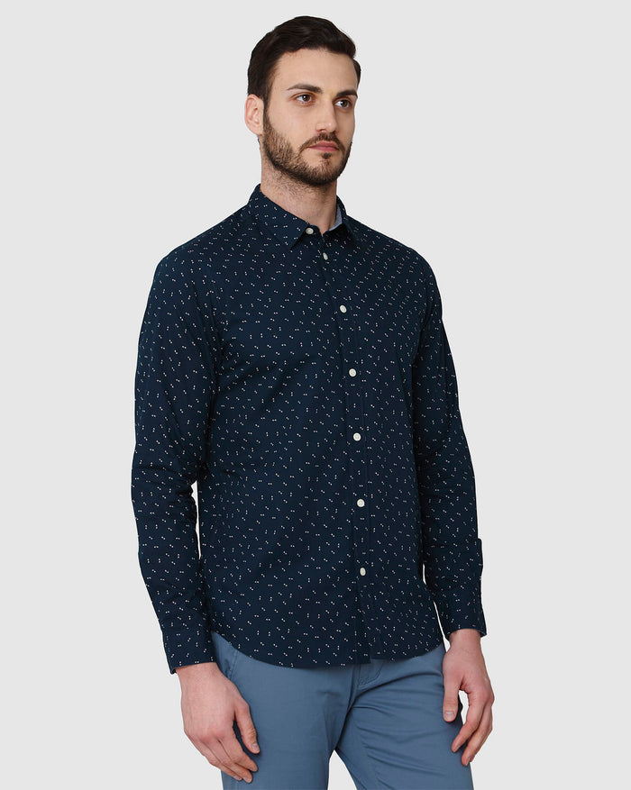 Blue Printed Full Sleeves Shirt