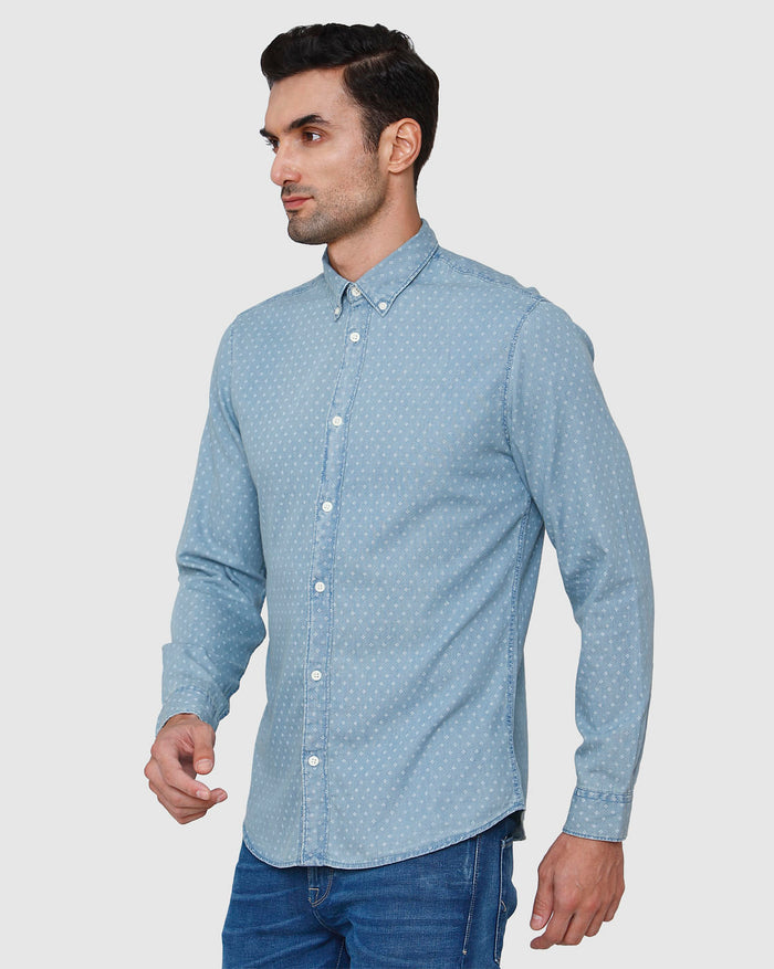 Blue Printed Full Sleeves Shirt