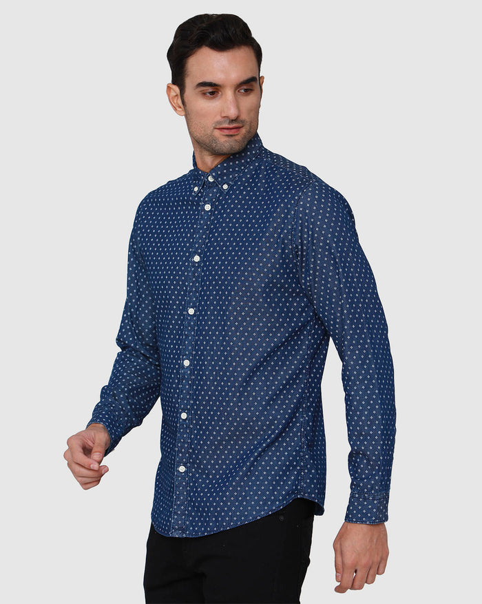 Blue Printed Full Sleeves Shirt