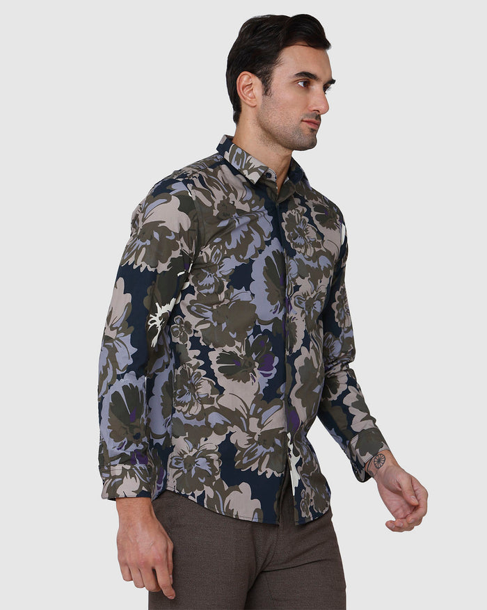 Blue Printed Full Sleeves Shirt