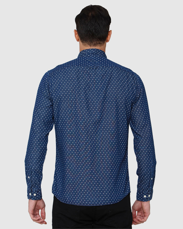 Blue Printed Full Sleeves Shirt