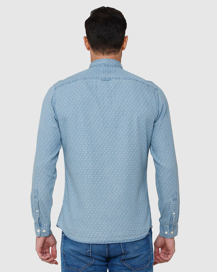 Blue Printed Full Sleeves Shirt
