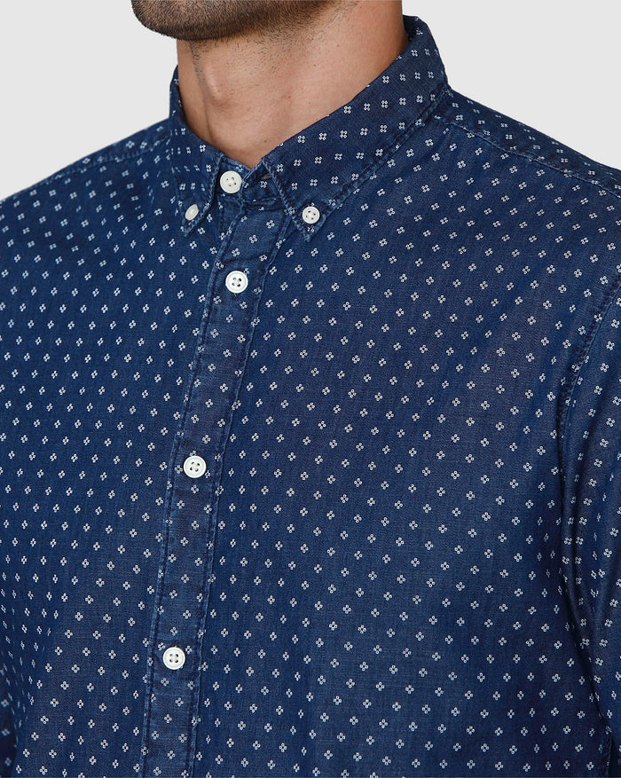Blue Printed Full Sleeves Shirt