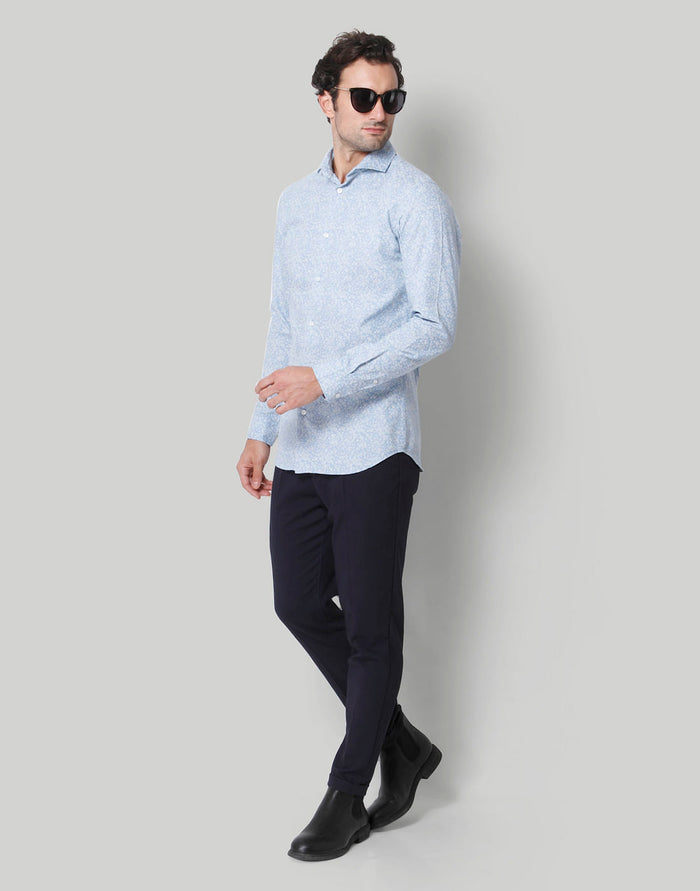 Blue Printed Full Sleeves Shirt