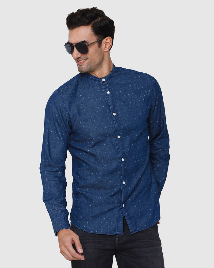 Blue Printed Full Sleeves Shirt