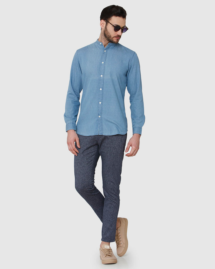Blue Printed Full Sleeves Shirt