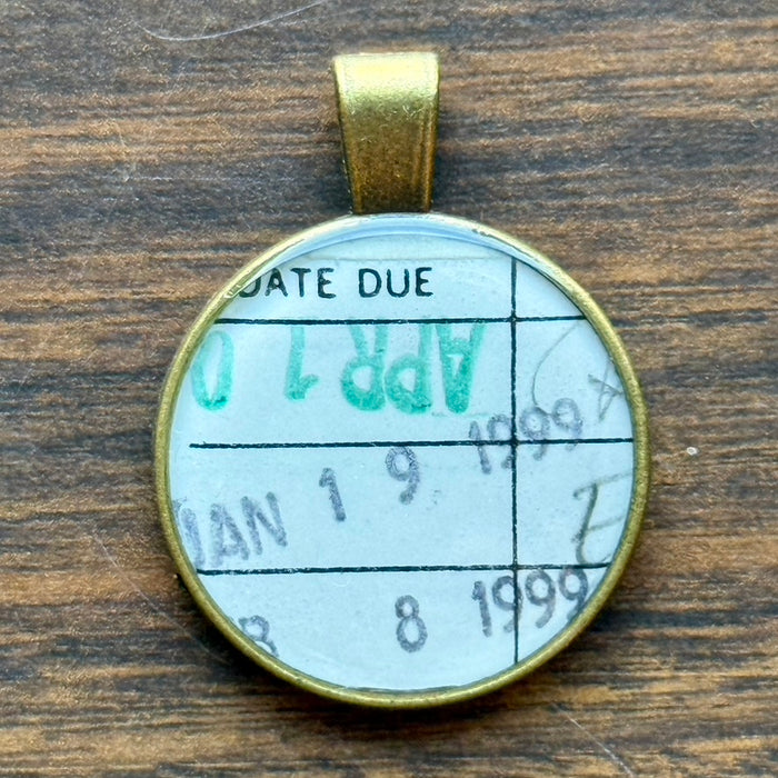 Book Lover Necklace -- Date Due January 19 (upside down April)