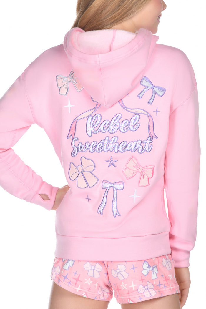 Bow Squad Zip-Up Hoodie in Chloe Pink
