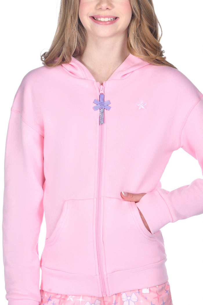Bow Squad Zip-Up Hoodie in Chloe Pink