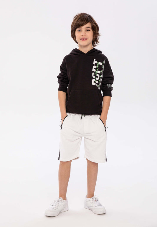 Fleece Hoodie, Black, Branded Print - 1
