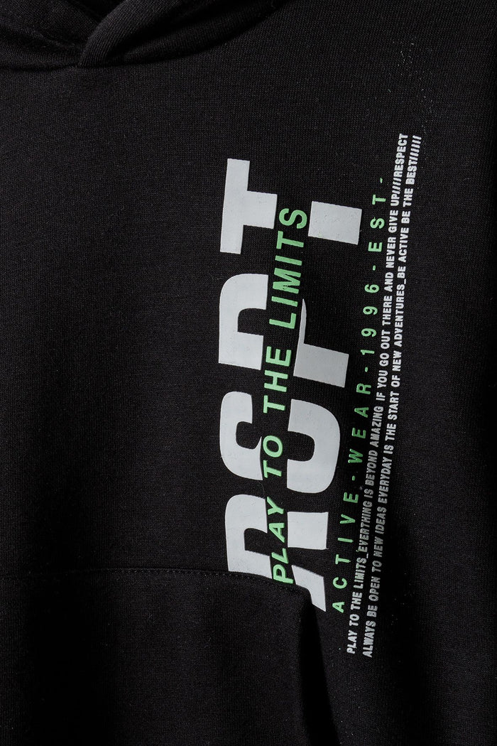 Fleece Hoodie, Black, Branded Print - 4
