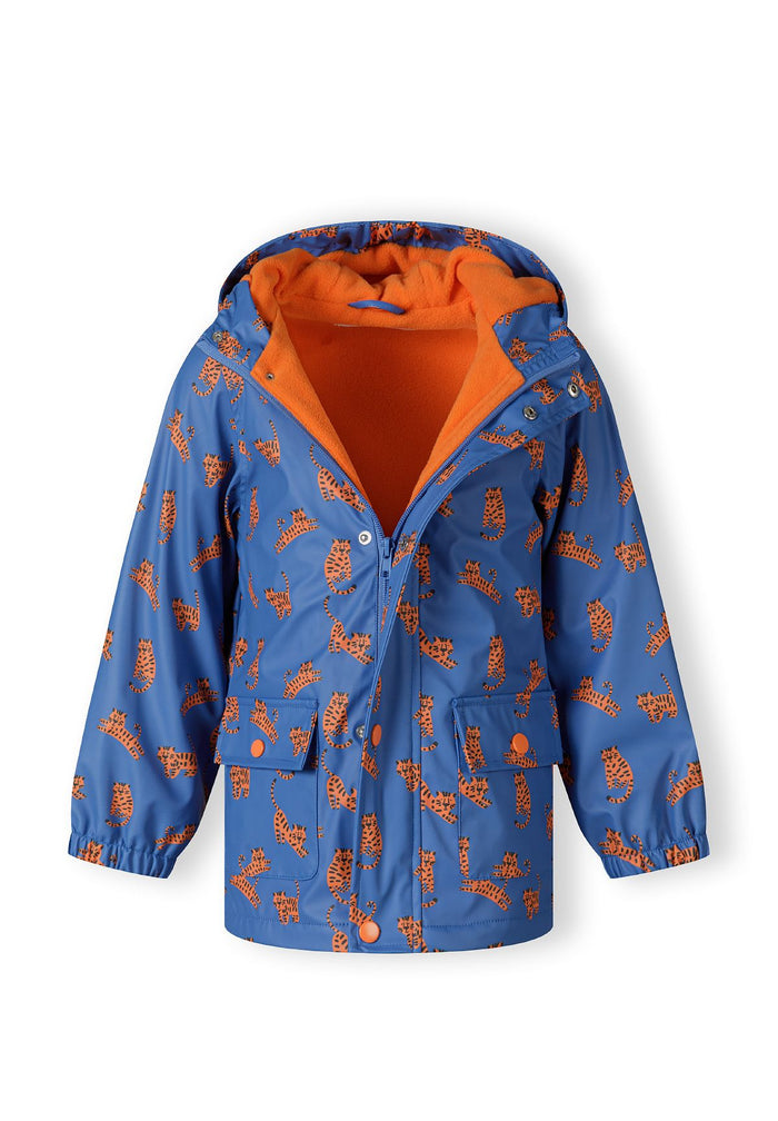 Rain Jacket Tiger Print Blue Hooded Waterproof - 5