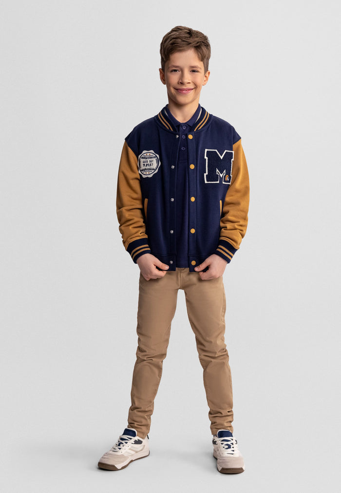 Baseball Jacket Navy Contrast Sleeves - 1