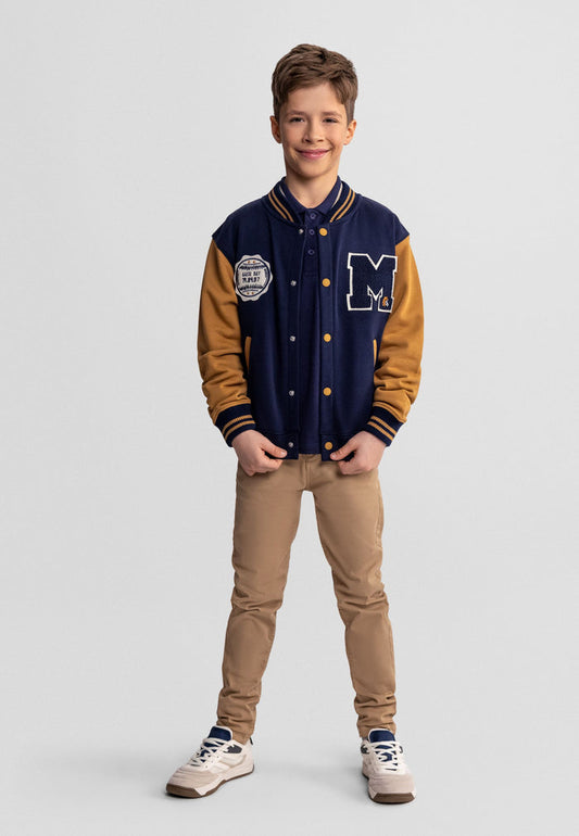 Baseball Jacket Navy Contrast Sleeves - 1