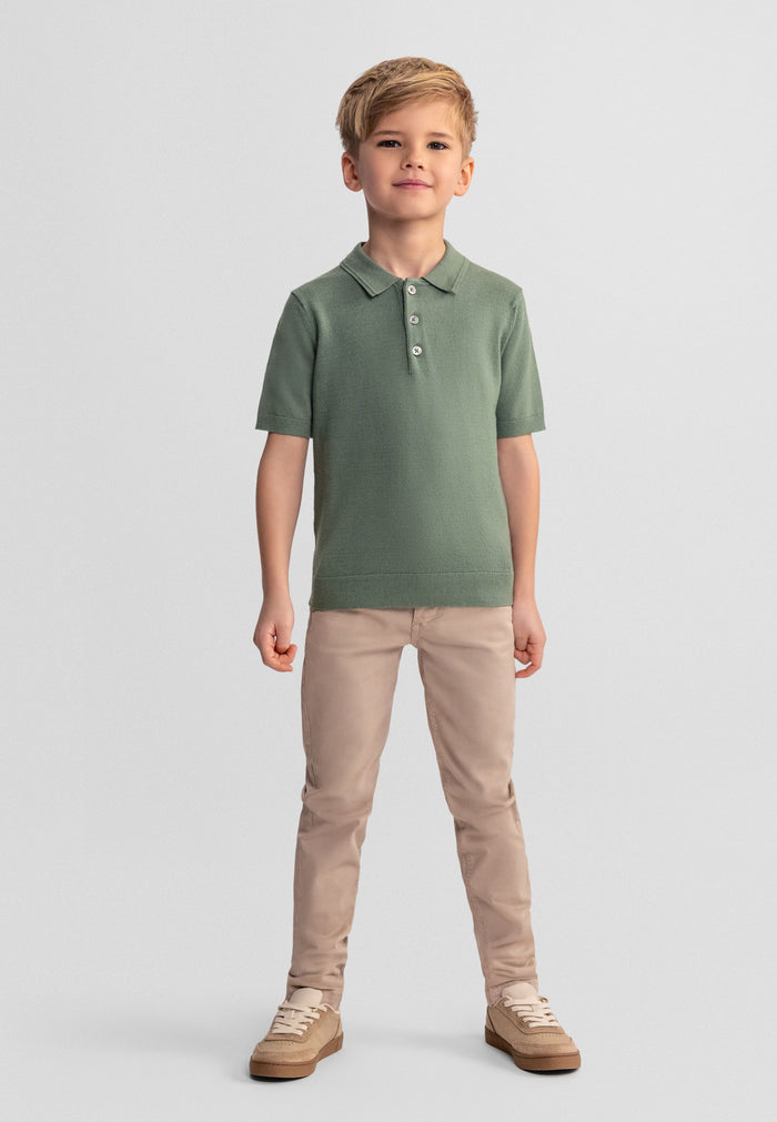 Knitted Polo Shirt, Forest Green, Short Sleeve - 1
