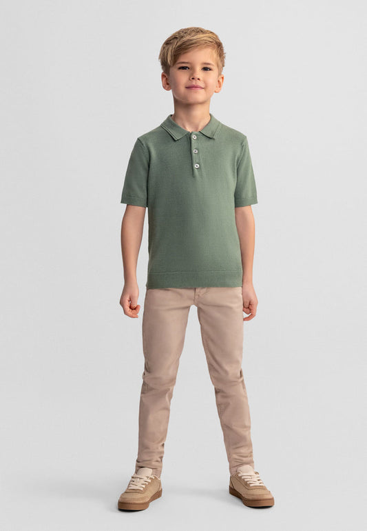 Knitted Polo Shirt, Forest Green, Short Sleeve - 1