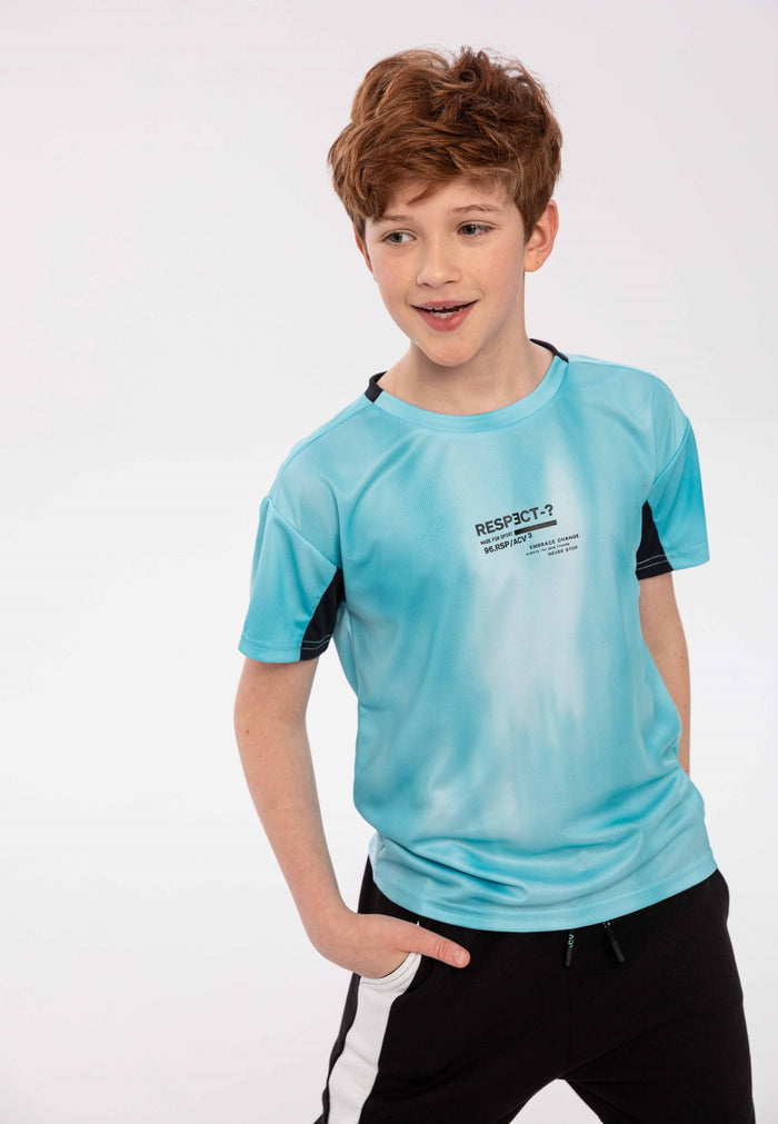 Sports Mesh T-Shirt, Mint, Navy Contrast Panels - 1