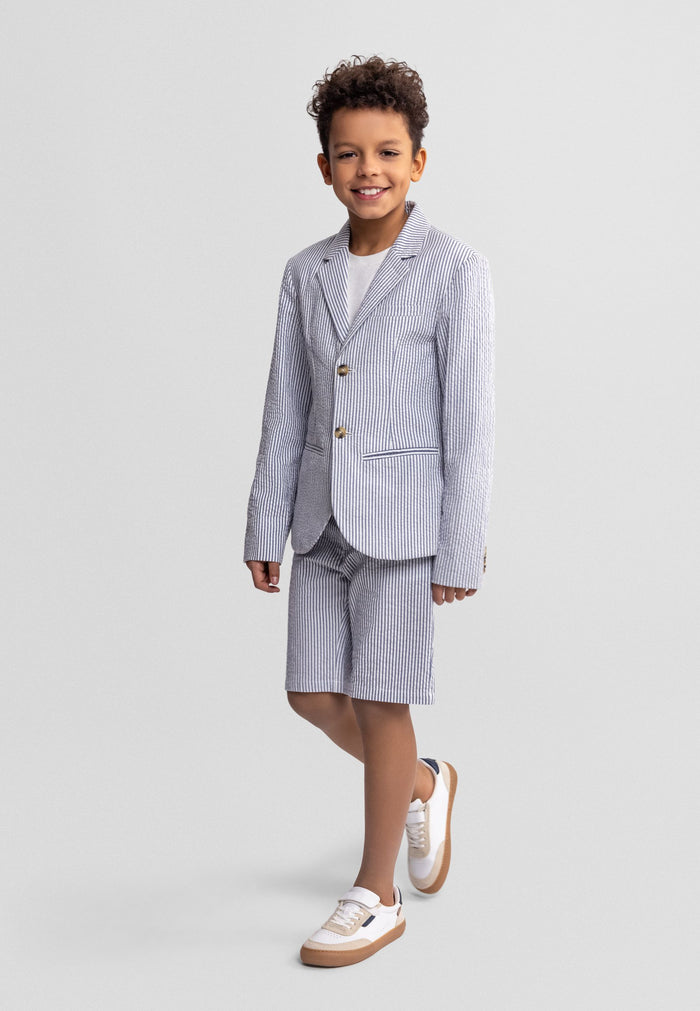 Striped Cotton Blazer Navy White - 1