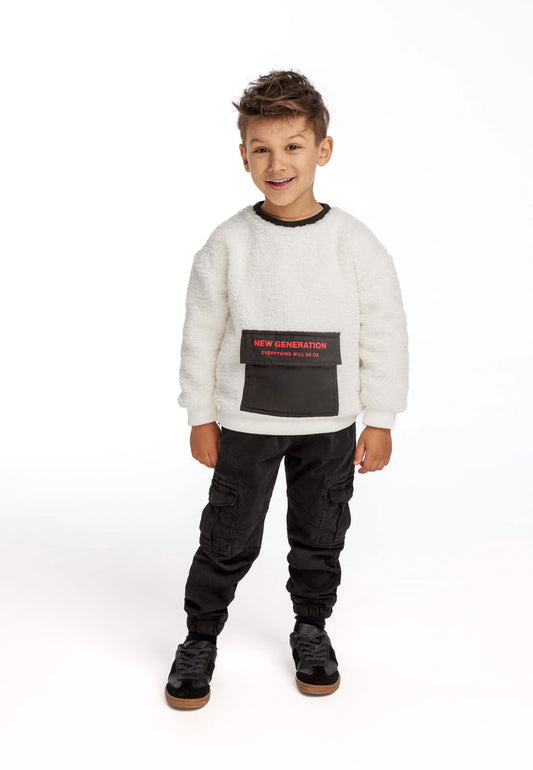 Borg Sweatshirt Contrast Pocket Cream - 1