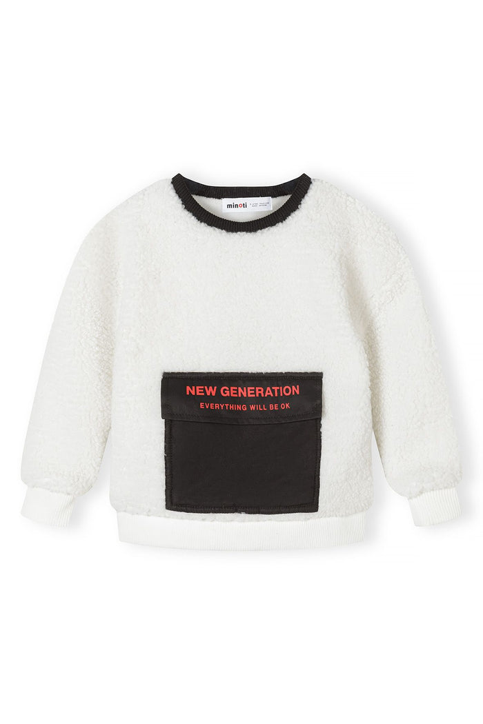 Borg Sweatshirt Contrast Pocket Cream - 2