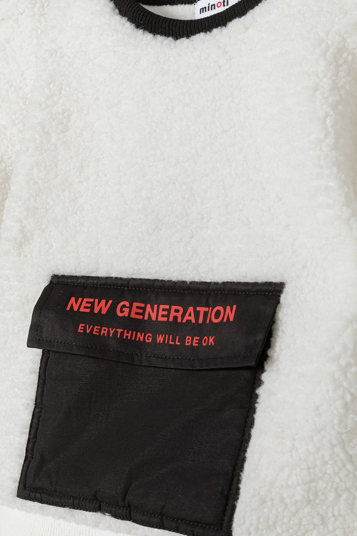 Borg Sweatshirt Contrast Pocket Cream - 4