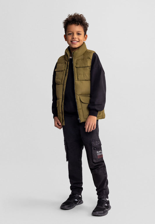 Padded Utility Waistcoat, Olive Green, Multi Pocket - 1
