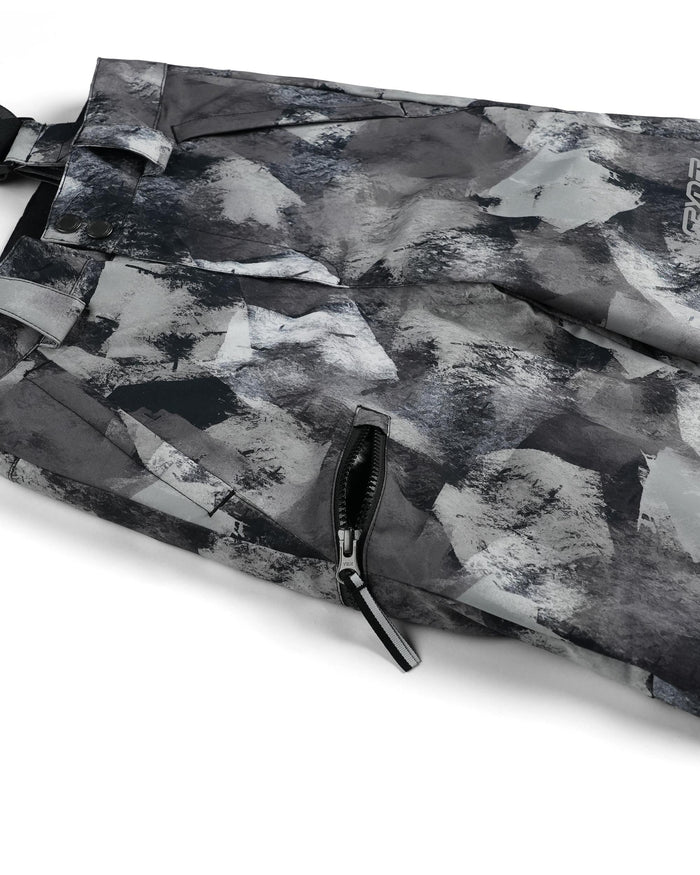Black and white patterned bag with a zipper on a white background