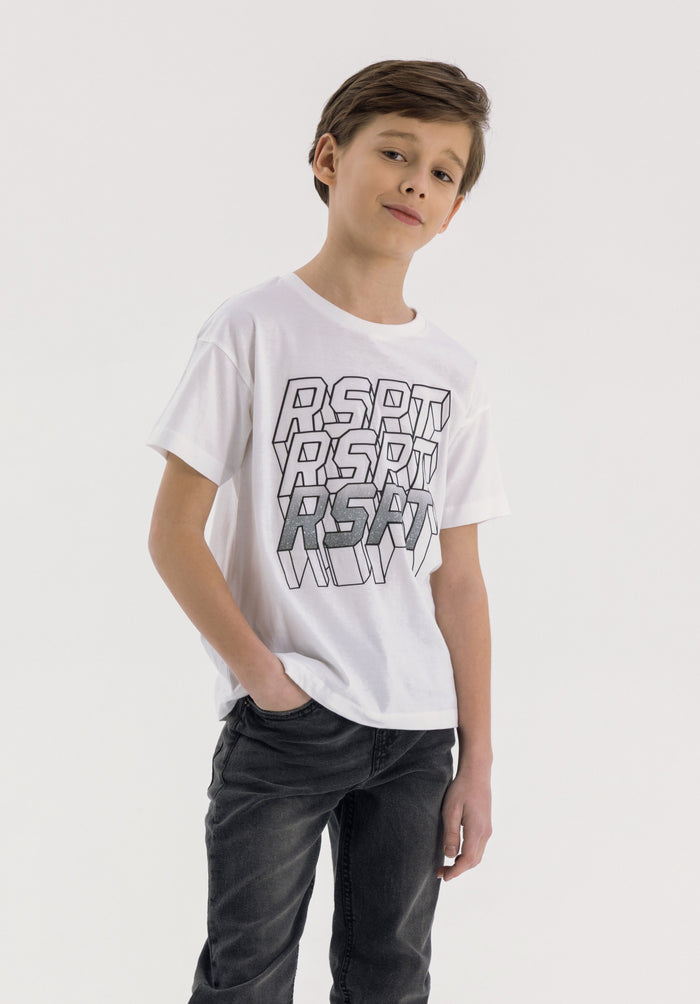 Graphic T-Shirt White, RSRP Print, Crew Neck - 1