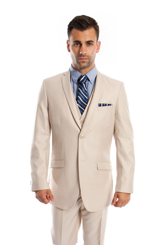 Brown Solid 3-PC Slim Fit Stretch Suits For Men - Giorgio's Menswear