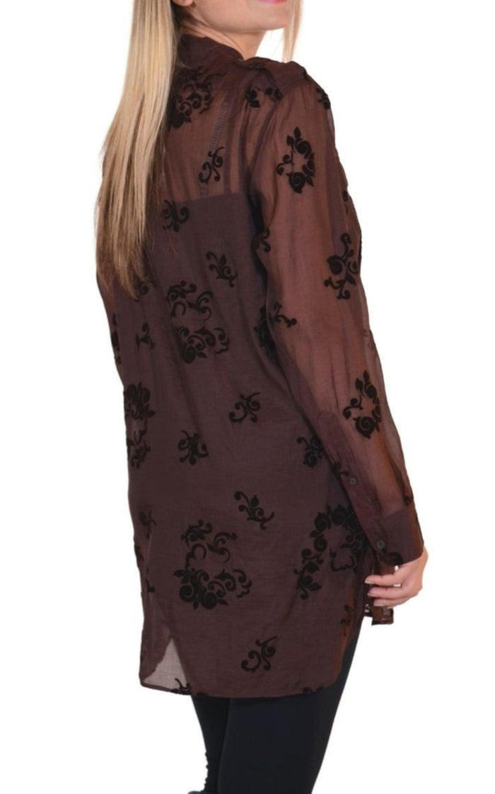 Dries Van Noten Burgundy Floral Silk Blend Shirt - Runway Catalog