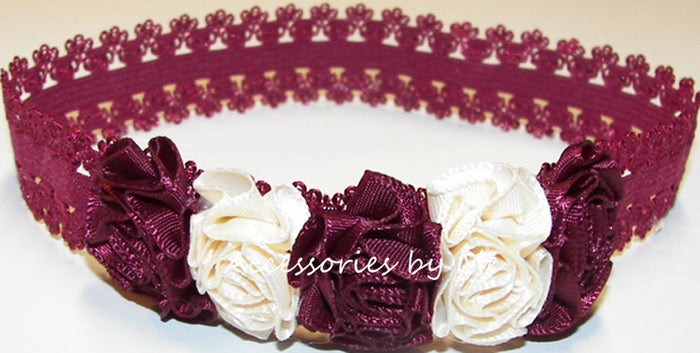Burgundy Ivory Lace Headband