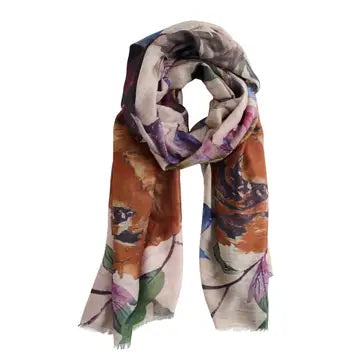 Burnt Orange Abstract Raw Edge Lightweight Scarf
