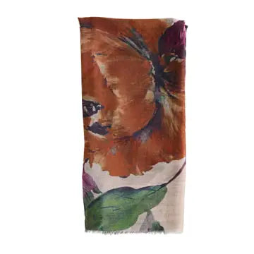 Burnt Orange Abstract Raw Edge Lightweight Scarf