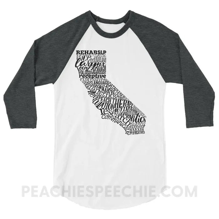 California SLP Baseball Tee - White/Heather Charcoal / XS - T-Shirts & Tops peachiespeechie.com