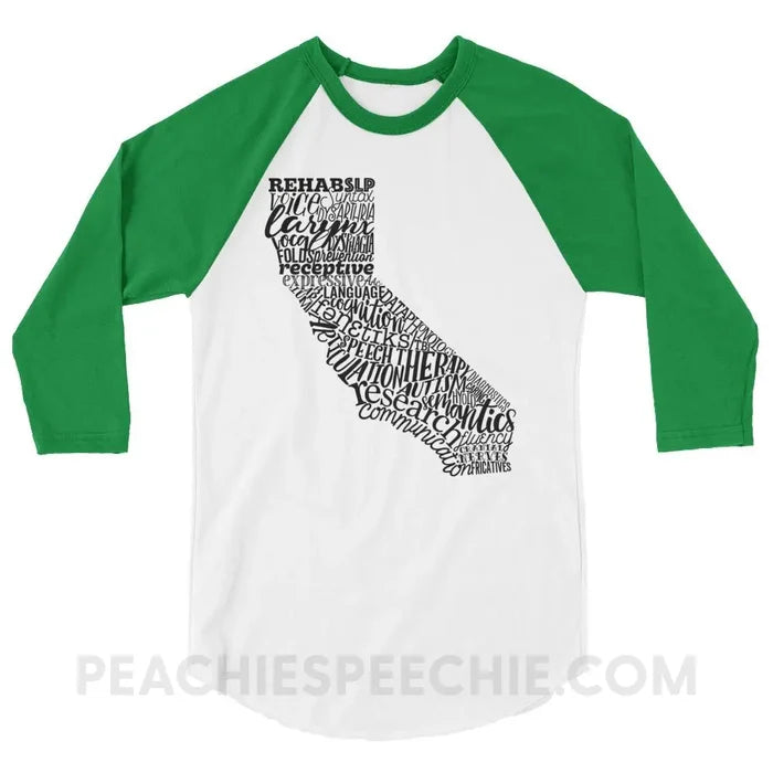 California SLP Baseball Tee - White/Kelly / XS - T-Shirts & Tops peachiespeechie.com