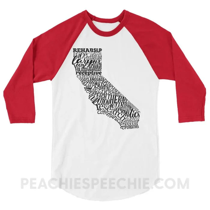 California SLP Baseball Tee - White/Red / XS - T-Shirts & Tops peachiespeechie.com