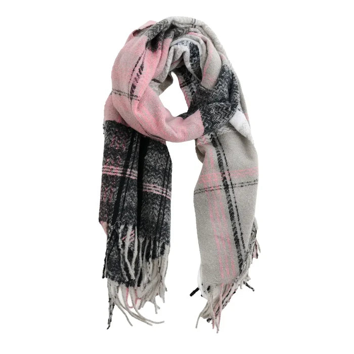 Callen Tartan Gray Plaid Fringe Scarf