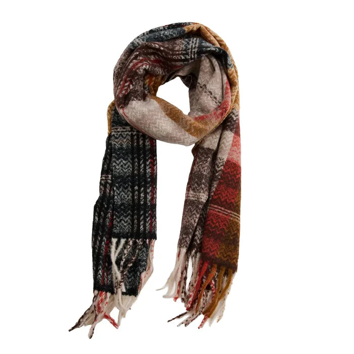 Callen Tartan Mustard Plaid Fringe Scarf