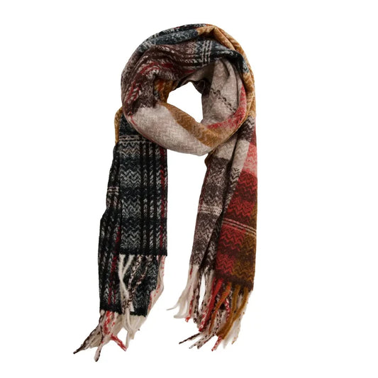 Callen Tartan Mustard Plaid Fringe Scarf
