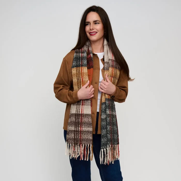 Callen Tartan Mustard Plaid Fringe Scarf