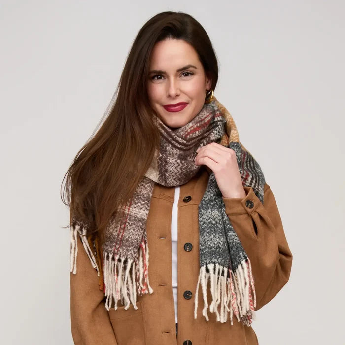 Callen Tartan Mustard Plaid Fringe Scarf